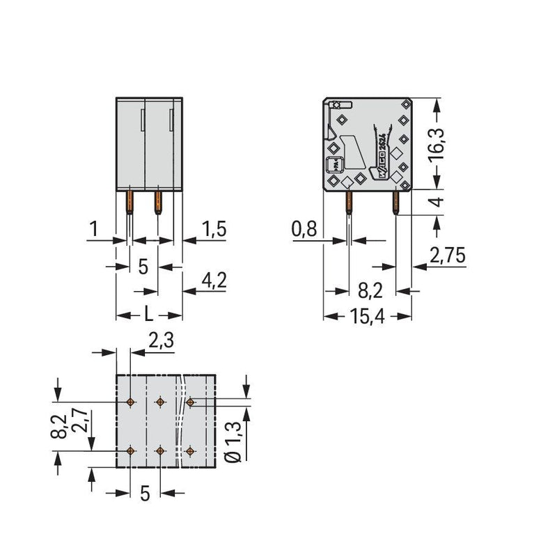 WAGO - Leiterplattenklemme 2624-3105 4mm² − 100 Stück