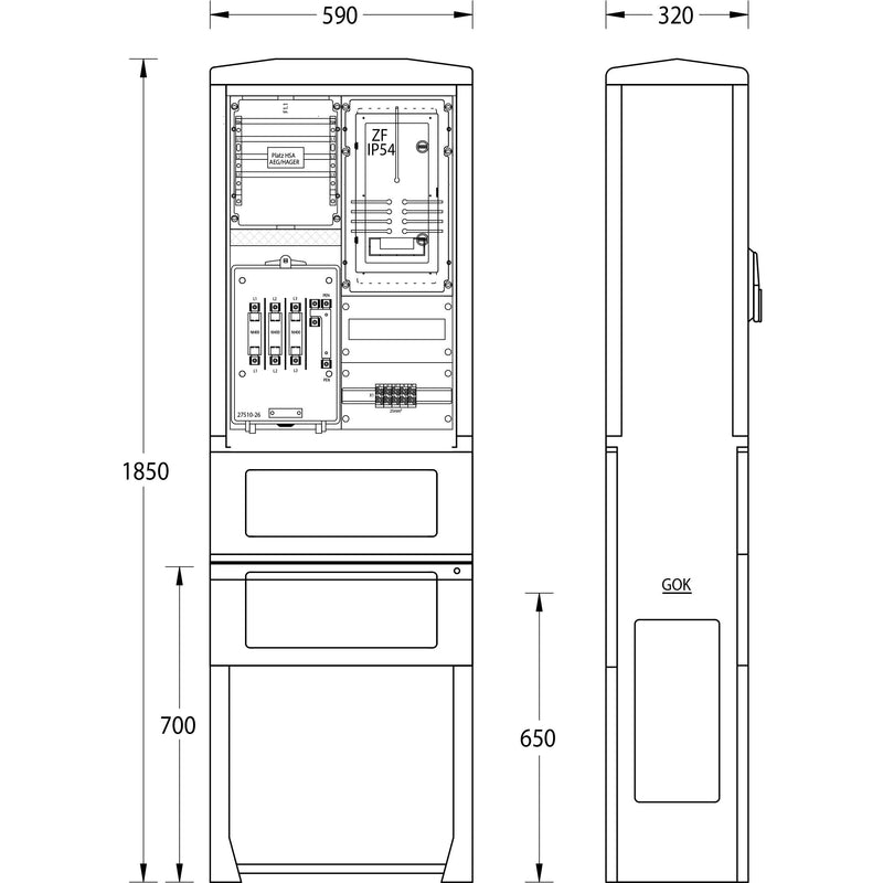 uesa - Zähler-Komplettschrank Zähleranschlusssäule ZASS1S AVG Aschaffen 1850x590x320mm