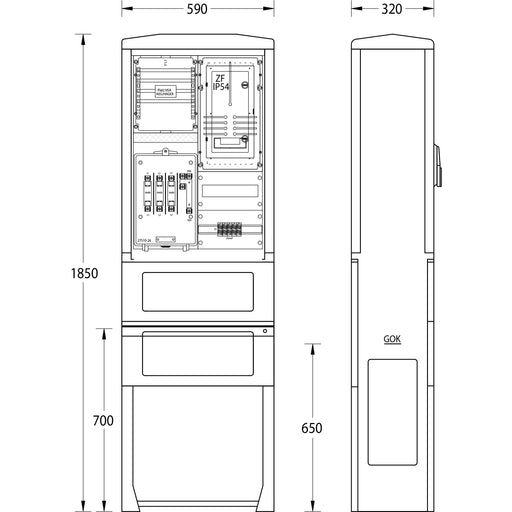 uesa - Zähler-Komplettschrank Zähleranschlusssäule ZASS1S AVG Aschaffen 1850x590x320mm