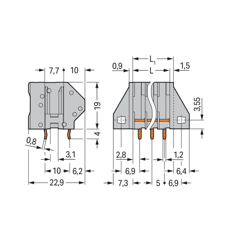 WAGO - Leiterplattenklemme 745-107 4mm² − 70 Stück