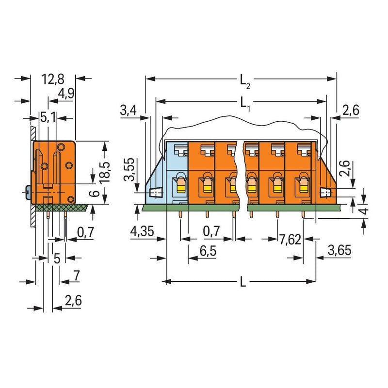WAGO - Leiterplattenklemme 741-423 Drücker,2,5mm²,or − 35 Stück