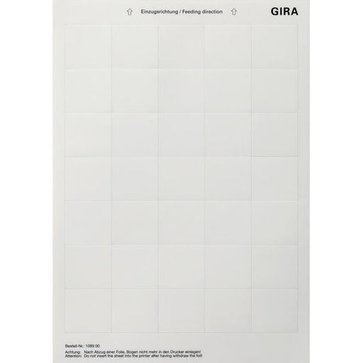 Gira - Bezeichnungsmaterial für Installationsschalterprogramme Beschriftungsbogen 108900 f.Tastsensor 2plus