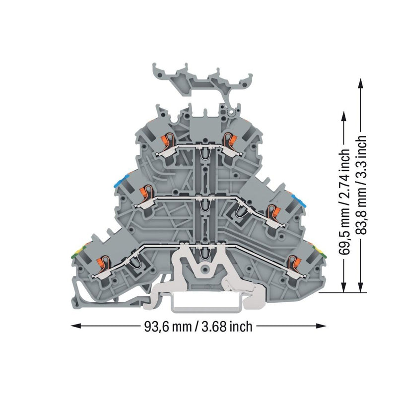 WAGO GmbH & Co. KG - Durchgangs-Reihenklemme Dreistockklemme 2200-3247 Drücker,gr − 40 Stück