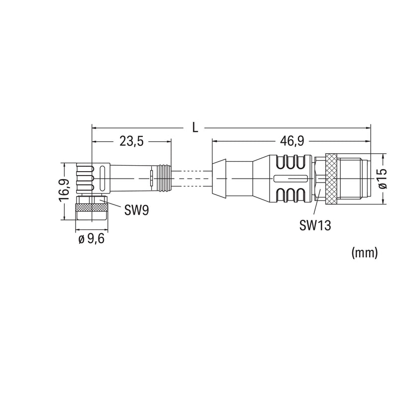 WAGO - Konfektioniertes Sensor-Aktor-Kabel Sensor-/Aktorleitung M8Bu. 756-5509/030-020 winklig,M12A-St.,ax