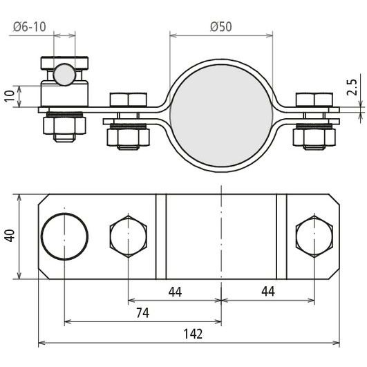 DEHN - Erdungsrohrschelle FS Anschlussschelle AS D50 KSV 6.10 V2A NIRO D50 f.Rd 6-10mm