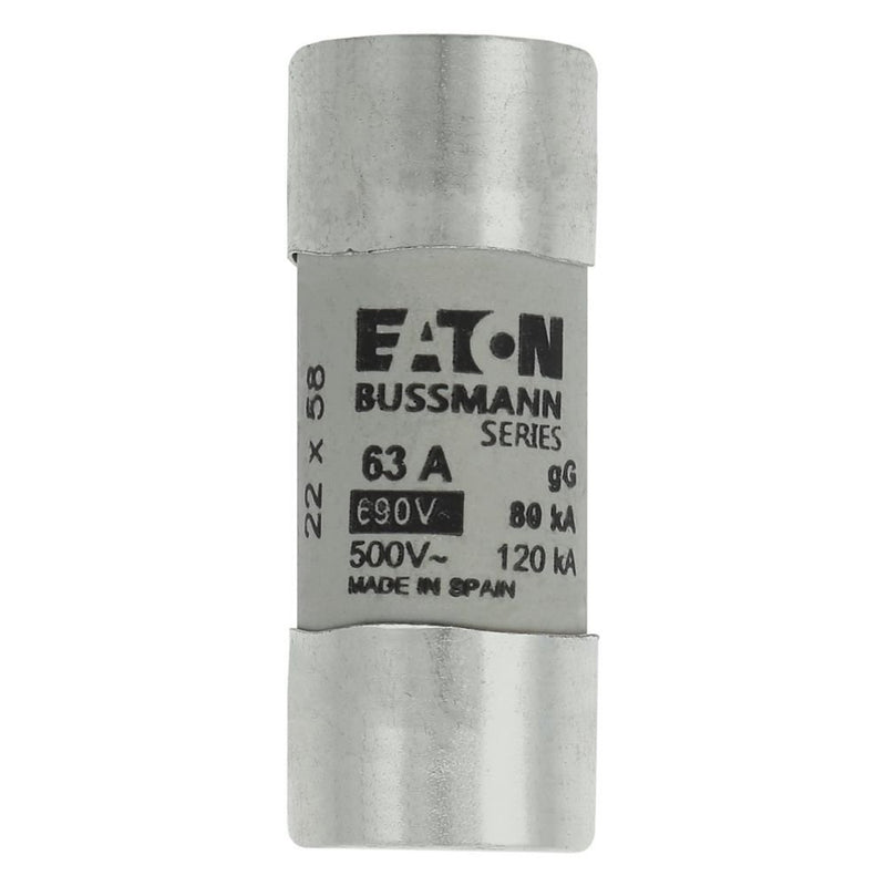 Eaton - Zylindrische Sicherung Sicherungseinsatz Nieders. CYL GG 22,#C22G63S 63A AC 690V 80kA − 10 Stück