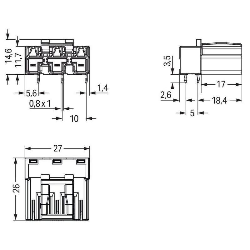 WAGO - Leiterplattensteckverbinder Stecker für Leiterplatten 770-853/011-000/060- 3-polig,grau − 100 Stück