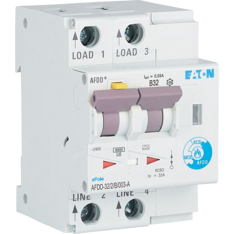 Eaton - Kombination FI-Schalter/Leitungsschutzschalter mit Zusatzeinrichtung Brandschutzschalter AFDD-32/2/B/003-A B, 32 A, Typ A