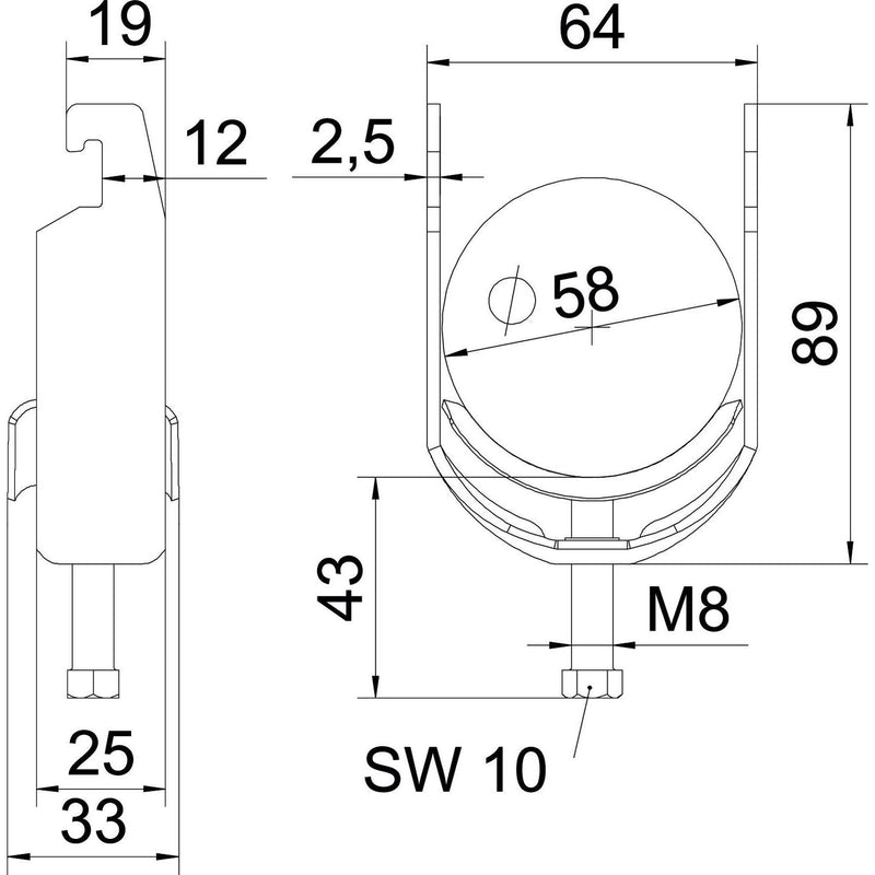 OBO Bettermann - Bügelschelle BS-U1-M-58 A4 52-58mm − 25 Stück