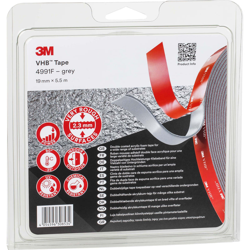 3M - Klebeband doppelseitig 4991F/IPS grau, 19mm x5,5m − 4 Stück