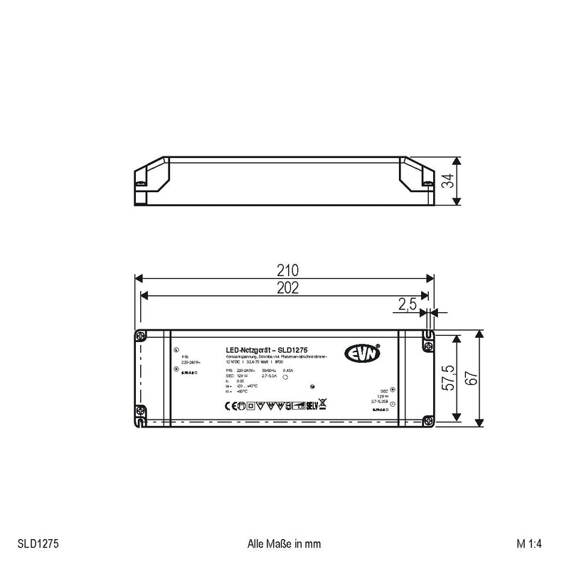 EVN Lichttechnik - LED-Betriebsgerät LED-Netzgerät 12V SLD1275 dimmbar 32,4-75W