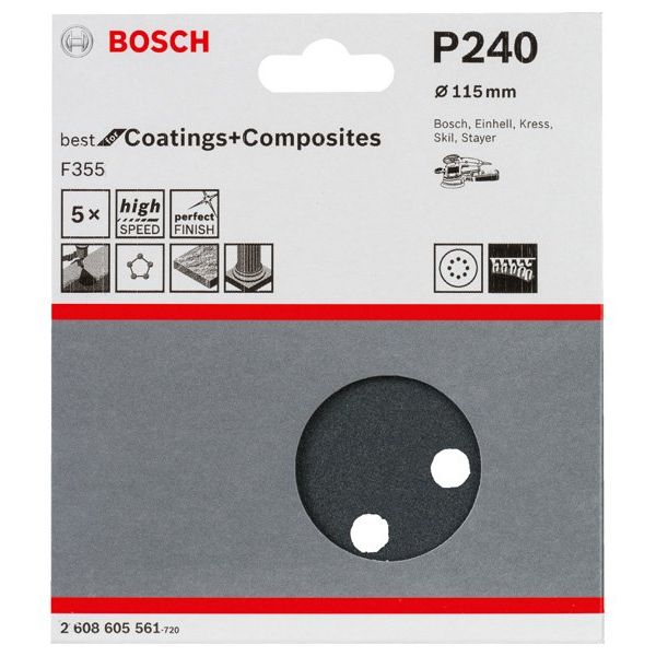 Bosch - Schleifpapier/Schleifvlies PRO F355 Schleifblatt, 115 2608605561 mm, 240, 5-tlg