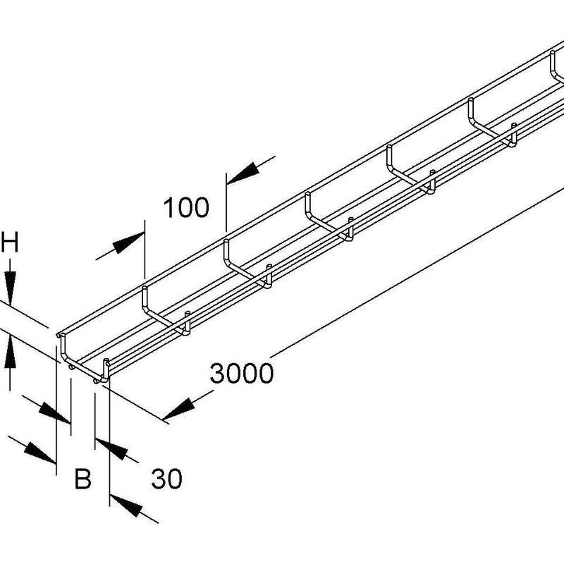 Niedax - Gitterrinne U-förmig GRS 30.065 E3 30x65x3000mm − 3 Meter