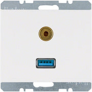 Berker - Einsatz/Abdeckung für Kommunikationstechnik Steckdose USB/3,5mm Audio 3315397009 polarweiß glänzend