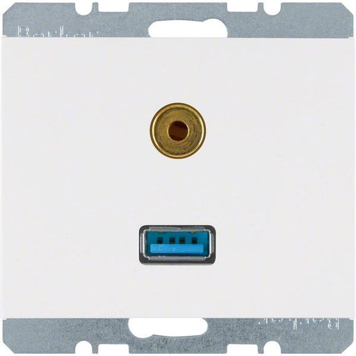 Berker - Einsatz/Abdeckung für Kommunikationstechnik Steckdose USB/3,5mm Audio 3315397009 polarweiß glänzend