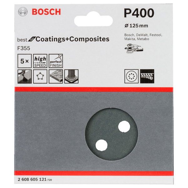 Bosch - Schleifpapier/Schleifvlies PRO F355 Schleifblatt, 125 2608605121 mm, G400, 5-tlg
