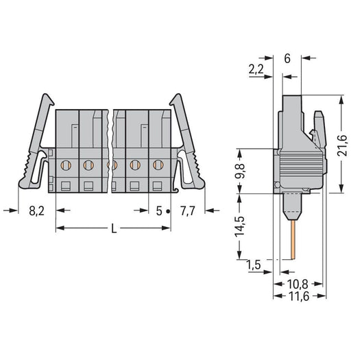 WAGO - Ein- und mehrpolige Klemmenleiste Federleiste f. Reihenklem. 232-145/005-000/039- 6x1mm,gerade,grau − 25 Stück