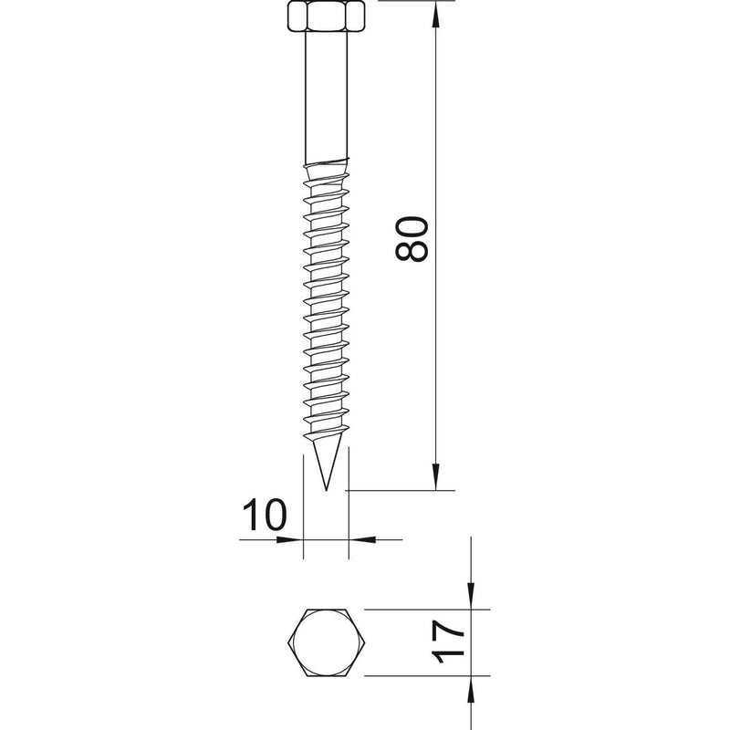 OBO Bettermann - Maschinenschraube/Bolzen Sechskantholzschraube HHWS 10x80 G − 25 Stück