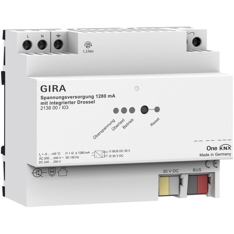 Gira - Bussystem-Spannungsversorgung KNX-Spannungsversorgung 213800 1280mA Drossel REG