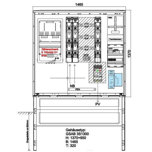 GSAB Elektrotechnik - Zähler-Komplettschrank Wandlermessung 12.W400.AR-01 400A