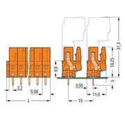 WAGO - Leiterplattensteckverbinder THT-Federleiste gerade 232-170 Maß 5,08mm,orange − 50 Stück