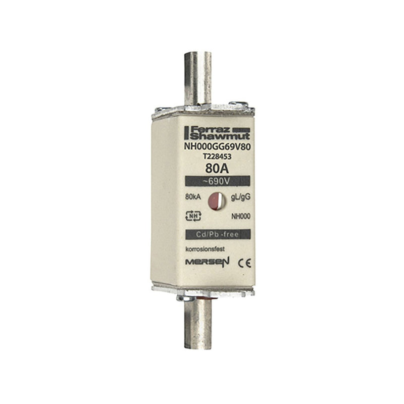 Mersen - Messersicherung NH-Sicherungseinsatz SF NH000GG69V80 Gr.000 gG 80A/690VKM − 3 Stück