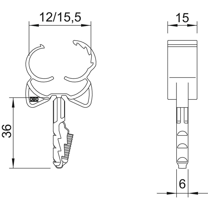 OBO Bettermann - Befestigungsschelle für Kabel/Rohre Klick-Snapschelle 1976 12-15 12-15,5mm − 100 Stück