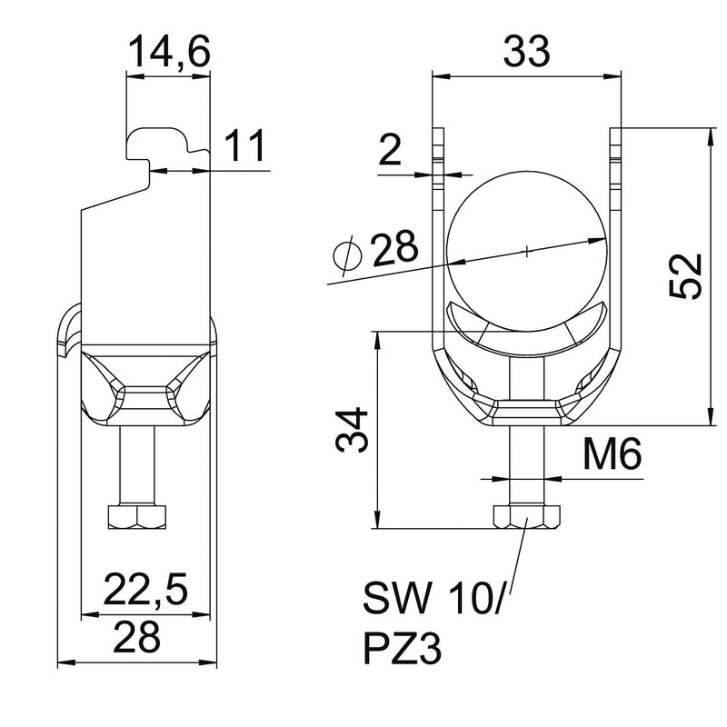 OBO Bettermann - Bügelschelle BS-N1-M-28 A2 22-28mm − 25 Stück