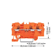 WAGO - Durchgangs-Reihenklemme 3-Leiter-Durchgangsklemme 2204-1302 Drücker,4mm²,orange − 50 Stück