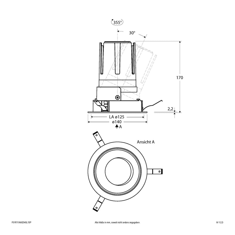 EVN Lichttechnik - Downlight/Strahler/Flutlicht LED-Einbauleuchte modular F01R11AM2540L15P Konfigurationstype