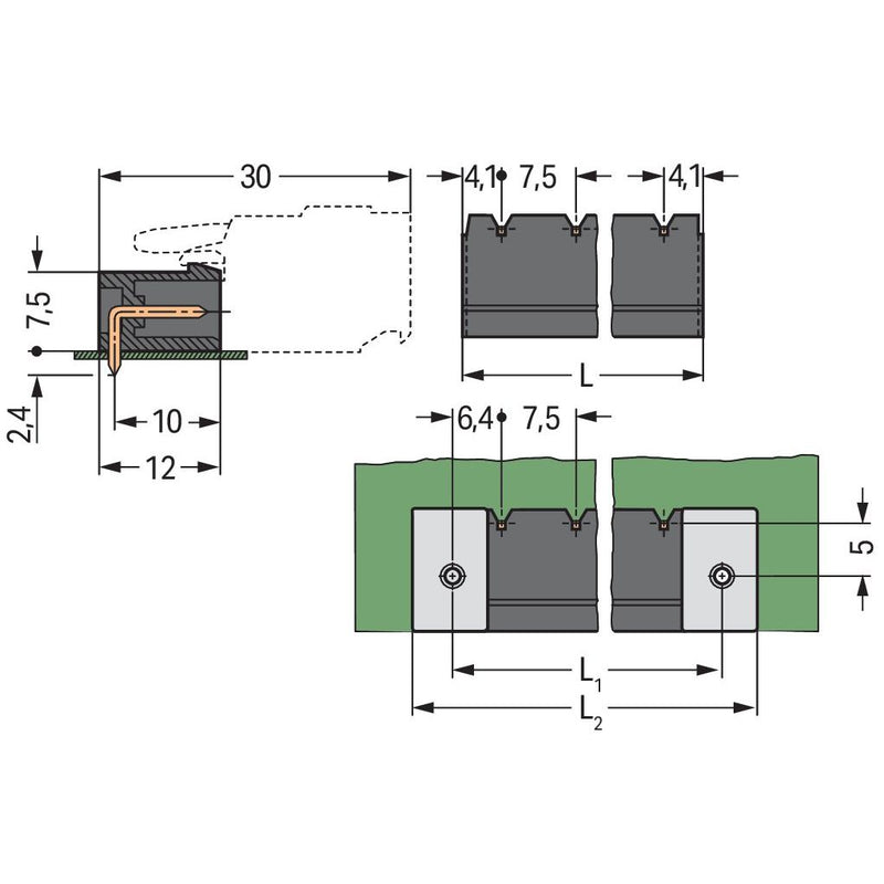 WAGO GmbH & Co. KG - Leiterplattensteckverbinder THR-Stiftleiste Lötstift 231-83#4045454901141 1,0x1,0,abgew.,sw − 100 Stück