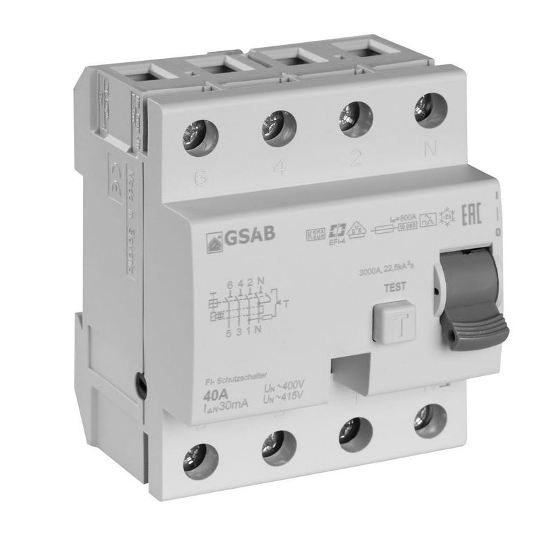 GSAB Elektrotechnik - Fehlerstrom-Schutzschalter FI-Schutzschalter FI4-40-30 40A, 4-pol. 30mA