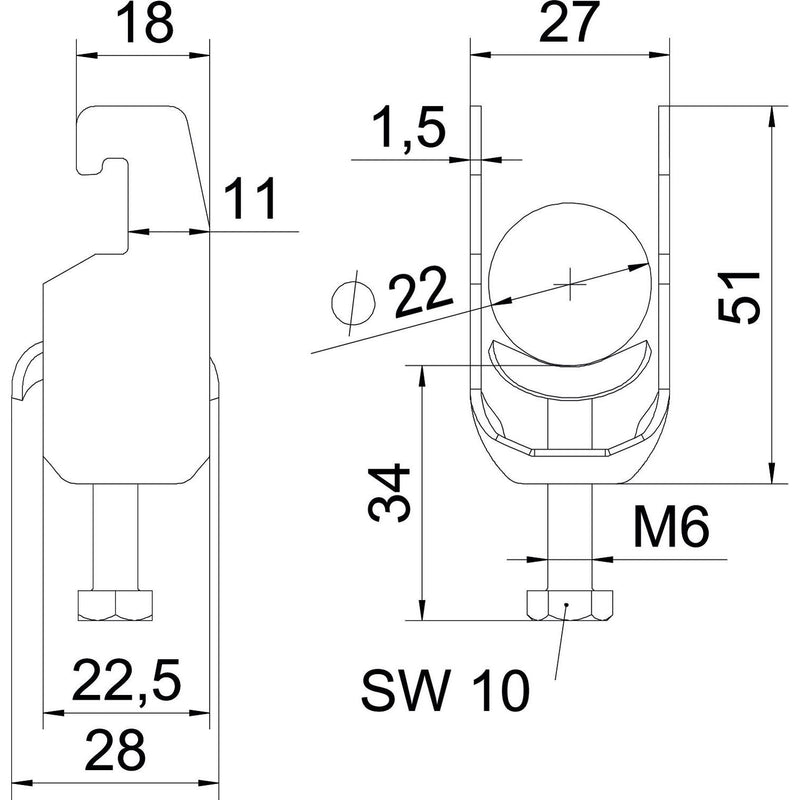 OBO Bettermann - Bügelschelle BS-U1-M-22 FT 16-22mm − 100 Stück