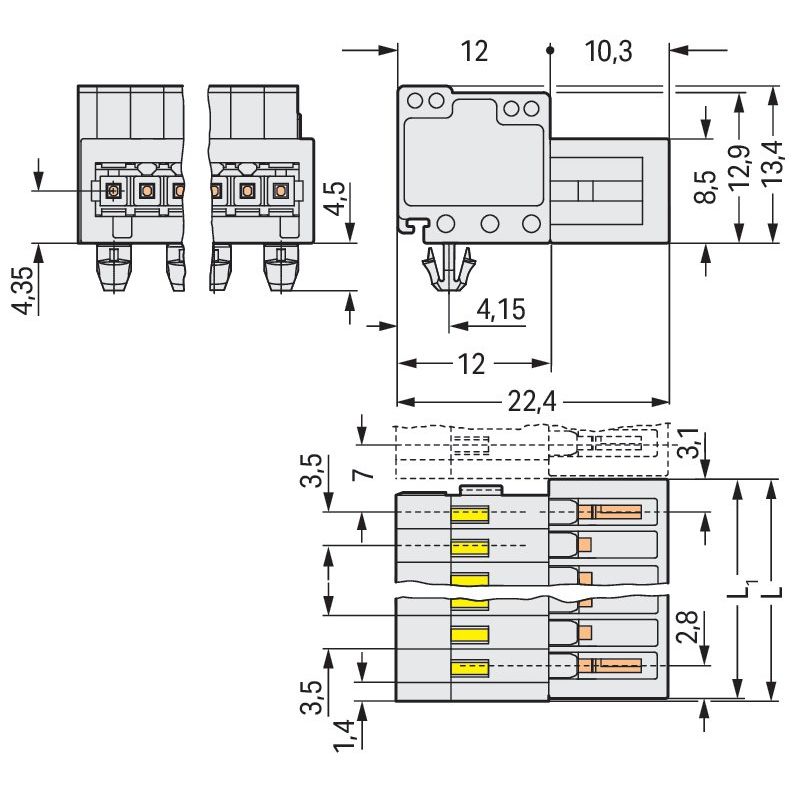 WAGO - Kabelsteckverbinder für Leiterplattensteckverbinder 1-Leiter-Stiftleiste 734-309/018-000 1,5mm²,lichtgrau − 50 Stück