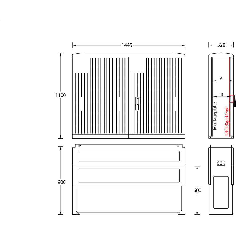 uesa - Gehäuse/Schaltschrank (leer) Normschrank IP44 A130-M-1100 1100x1445x320mm