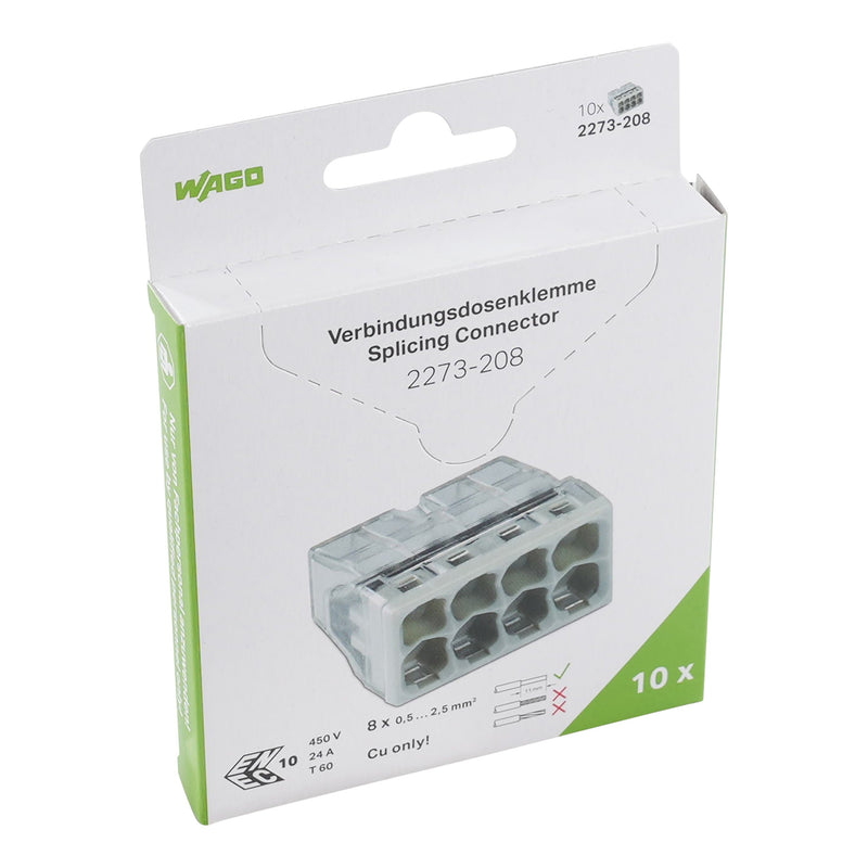 WAGO - Steckklemme Verbindungsklemme Stecken 2273-208/995-010 max.2,5qmm transpar. − 10 Stück