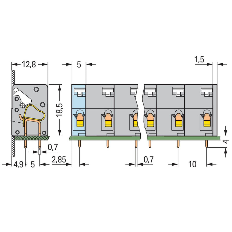 WAGO - Leiterplattenklemme 741-506 Drücker,2,5 mm²,grau − 80 Stück