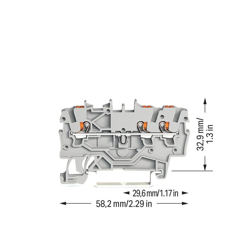 WAGO GmbH & Co. KG - Durchgangs-Reihenklemme 3-Leiter-Durchgangsklemme 2200-1301 1qmm, grau − 100 Stück