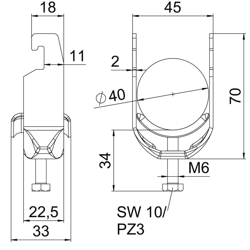 OBO Bettermann - Bügelschelle BS-U1-M-40 A2 34-40mm − 25 Stück