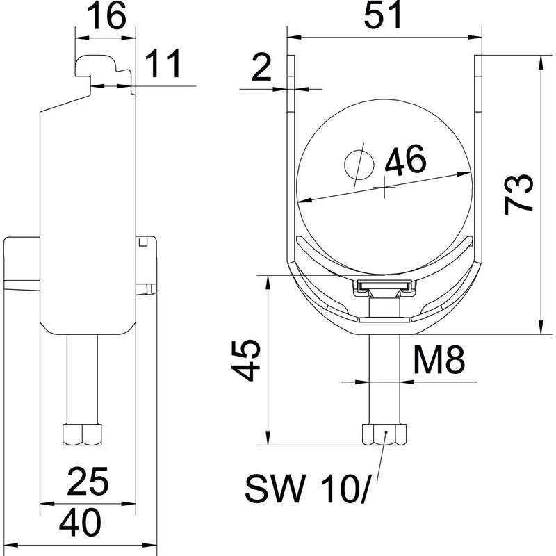 OBO Bettermann - Bügelschelle BS-N1-K-46 A2 40-46mm − 25 Stück