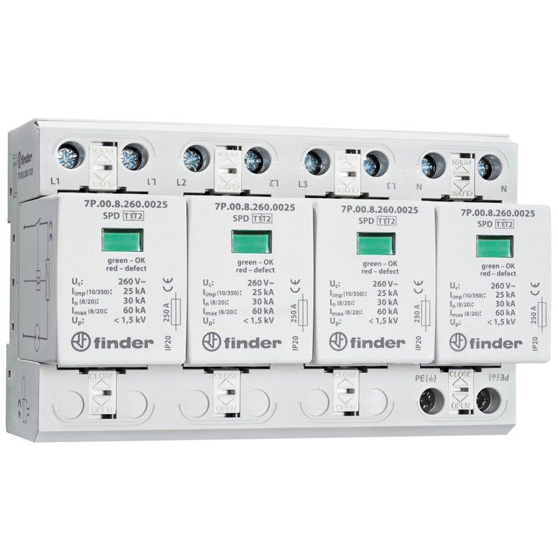 Finder - Kombi-Ableiter für Energietechnik Überspannungsableiter 7P.05.8.260.1025 SPD Typ 1+2, 3-Phas