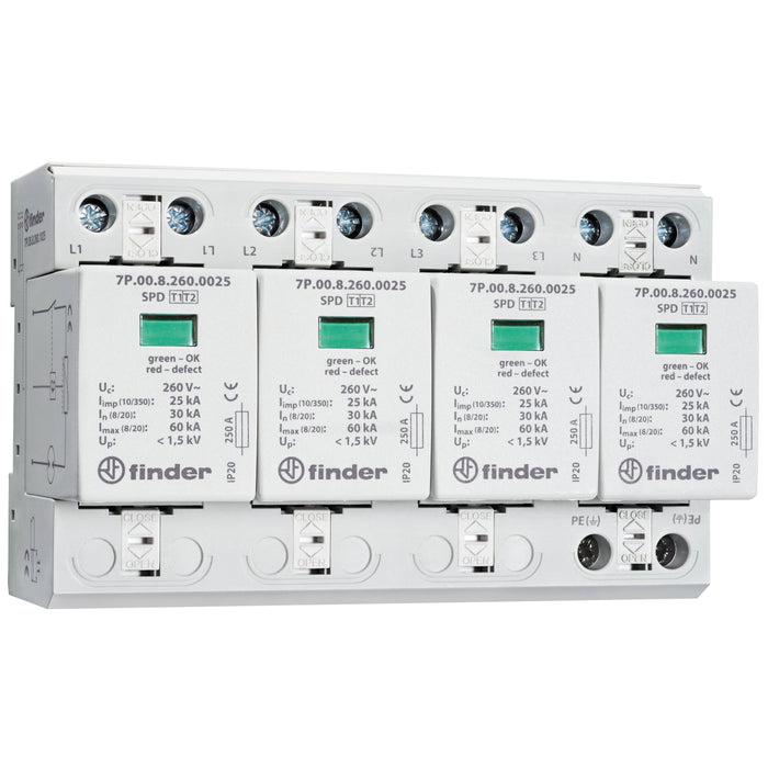 Finder - Kombi-Ableiter für Energietechnik Überspannungsableiter 7P.05.8.260.1025 SPD Typ 1+2, 3-Phas.  − 1 Stück
