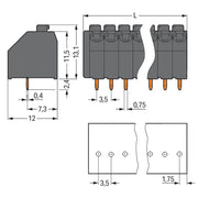 WAGO - Leiterplattenklemme THR-Leiterplattenklemme 250-108/353-604 Drücker,1,5mm²,sw − 40 Stück