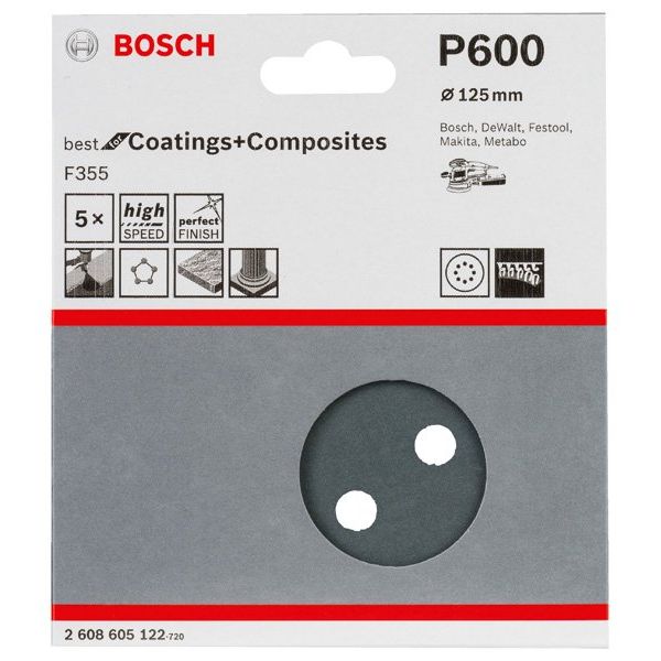 Bosch - Schleifpapier/Schleifvlies PRO F355 Schleifblatt, 125 2608605122 mm, G600, 5-tlg
