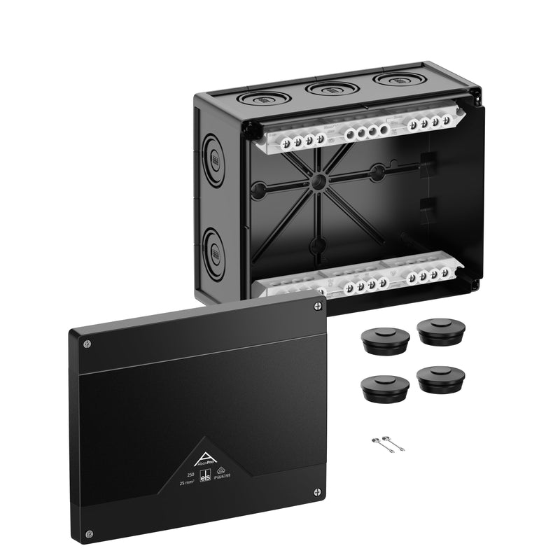 Spelsberg - Dose, Gehäuse für Montage auf der Wand/Decke Abzweigkasten Abox Pro 250-25²/sw IP66, max. 25qm