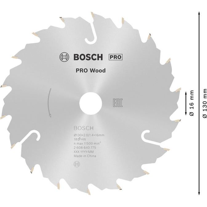 Bosch - Kreissägeblatt PRO Wood Kreissägeblatt, 2608640775 130 x 2 x 16 mm, Z18