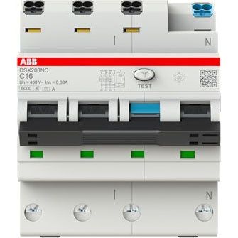 ABB Stotz S&J - Kombination FI-Schalter/Leitungsschutzschalter FI/LS-Schalter DSX203NC C16 A30 6kA, 3P+N, 30mA