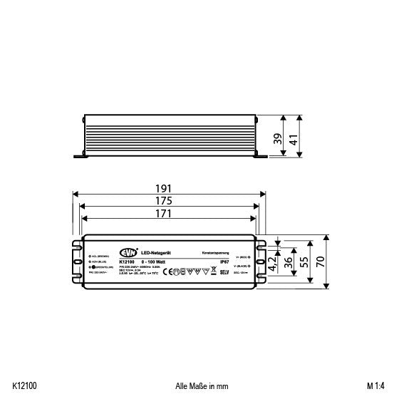 EVN Lichttechnik - LED-Betriebsgerät LED-Netzgerät K12 100 12V DC/5-100W