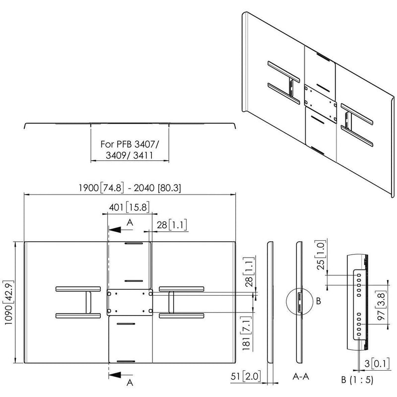 Vogels - Zubehör/Ersatzteile für Unterhaltungselektronik Rückwandabdeckung fDisplay PFA9163 sw Connect-it,QF,84-86Z