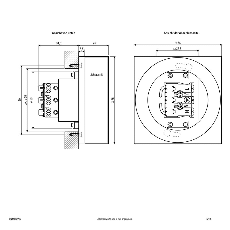 EVN Lichttechnik - Decken-/Wandleuchte LED-Wandeinbauleuchte LQ41802WK